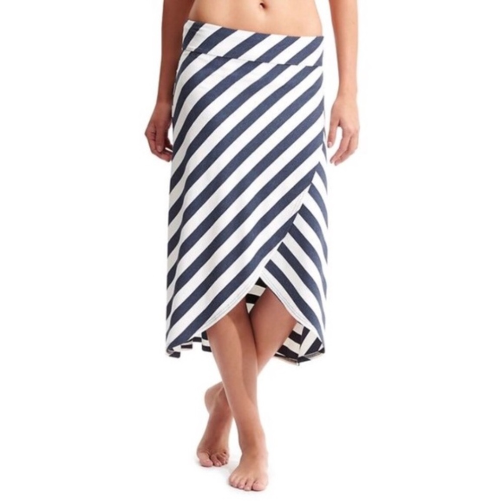 Billabong Navy Blue White Striped Wrap Front Tulip Hem Midi Skirt Womens